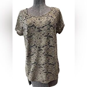 Free kisses brown floral overlay ladies‎ size large top-whimsical-EUC